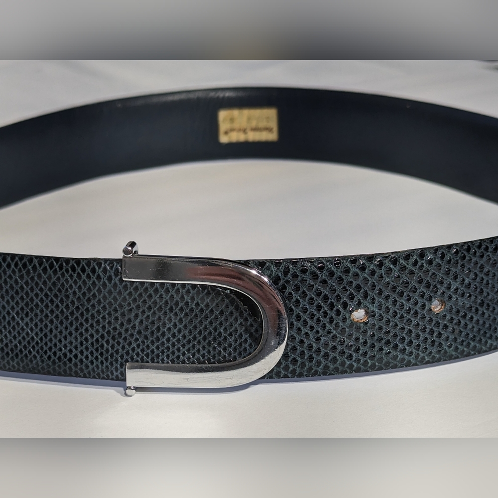 Vintage Harness House Blue Snake Embossed Belt, Size 34